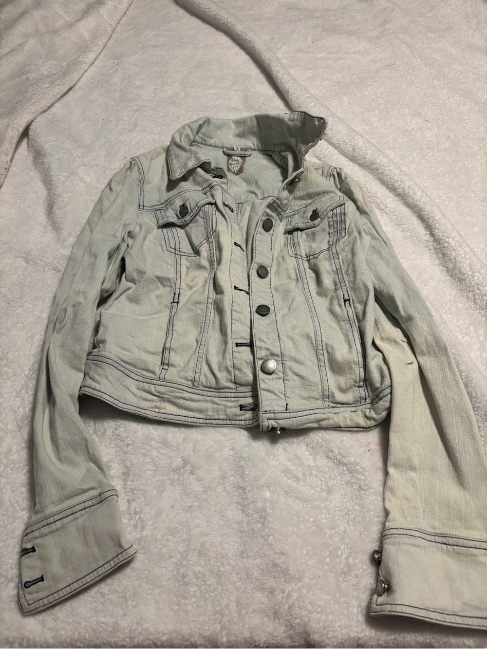 Light Mint Cropped Denim Jacket - Women